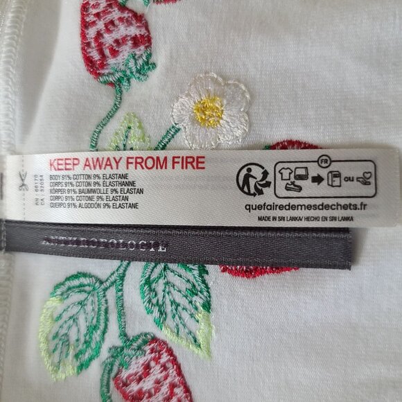 Anthropologie Embroidered Strawberry Thong Panty S White LyreBird CottonCloud - Picture 4 of 8